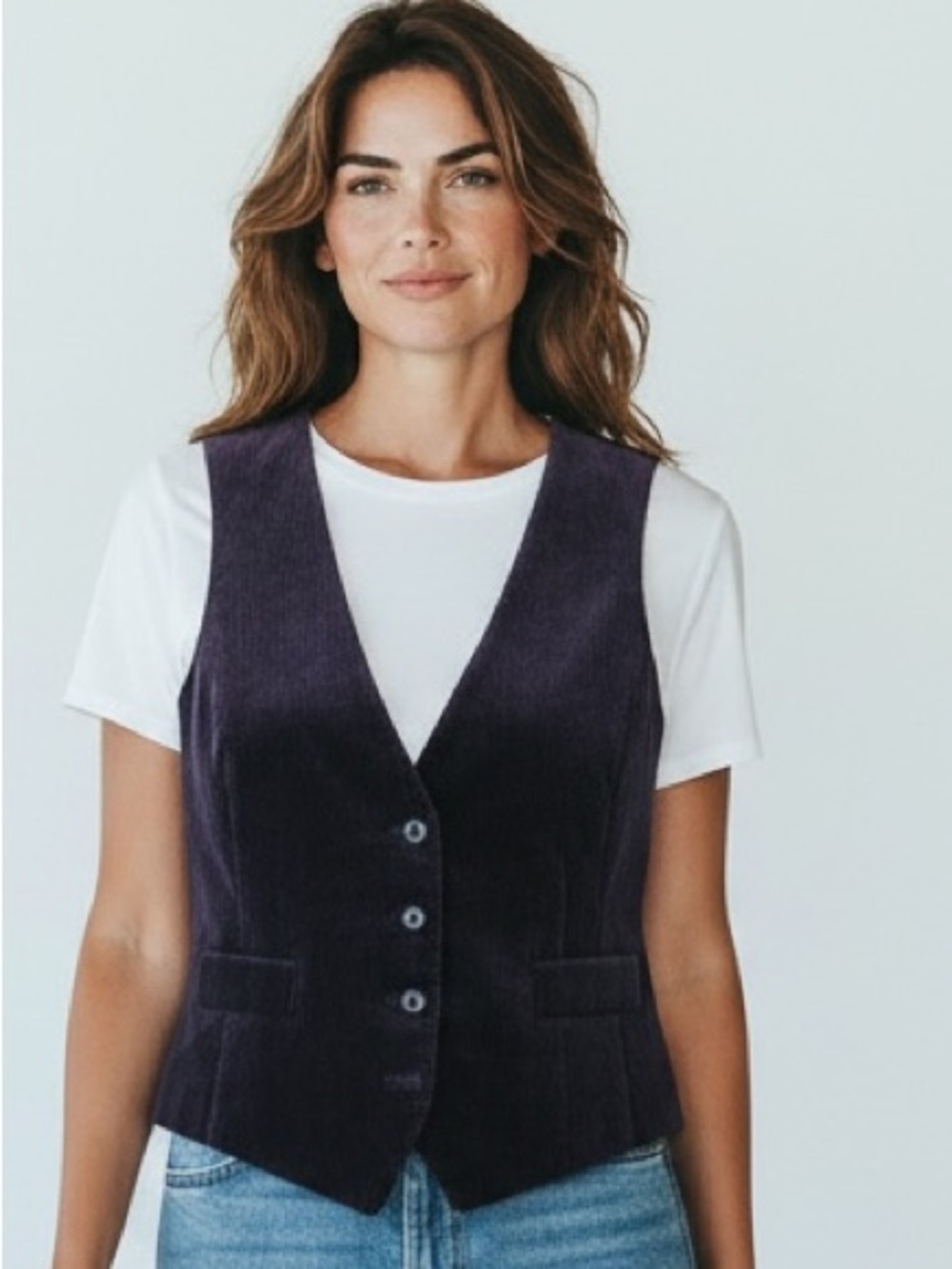 J.Jill Corduroy Crushed Velvet Vest Purple Women’s Sz L Button Y2K Boho West Top